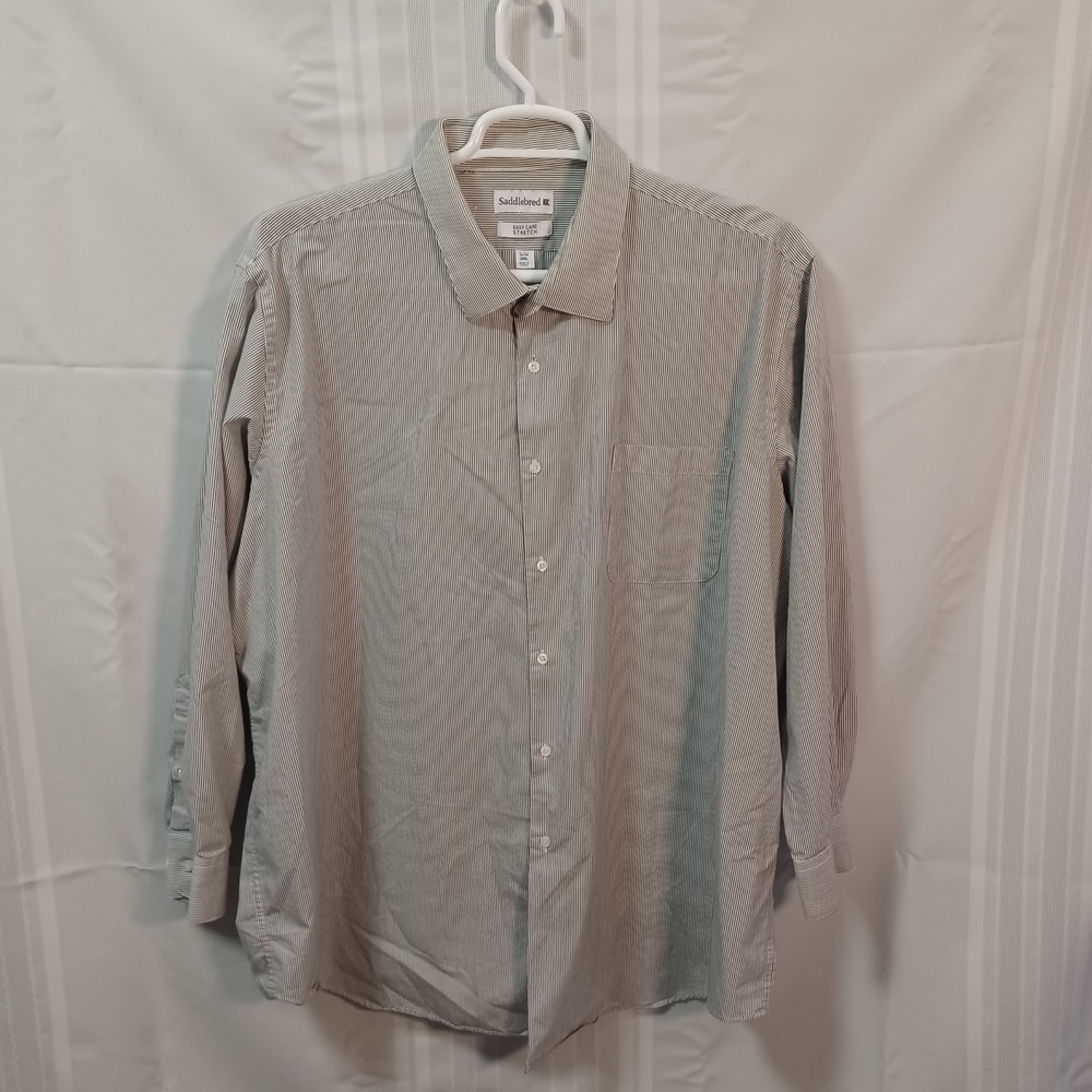 Saddlebred Dress Shirt Mens 3XL White Black Easy Care Stretch Micro Stripe LS